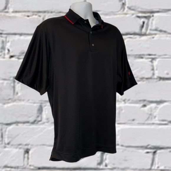 FootJoy Black Golf Polo Shirt Men’s Size- Medium - Red Collar Trim & Tree Logo - Picture 7 of 12
